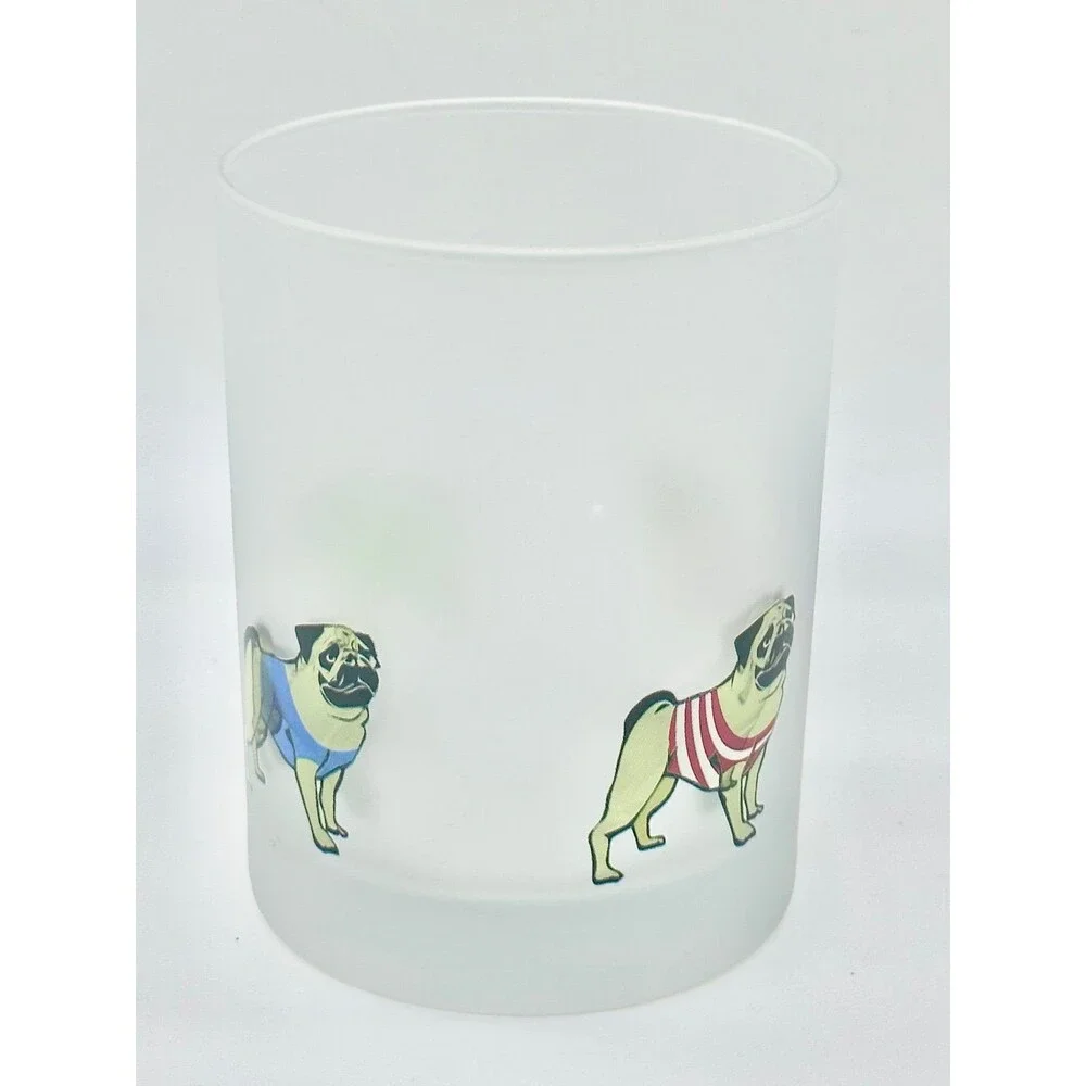 Culver Ltd. Pug Frosted Old Fashioned Glass Dog Lovers Whiskey Glass Pug Dogs